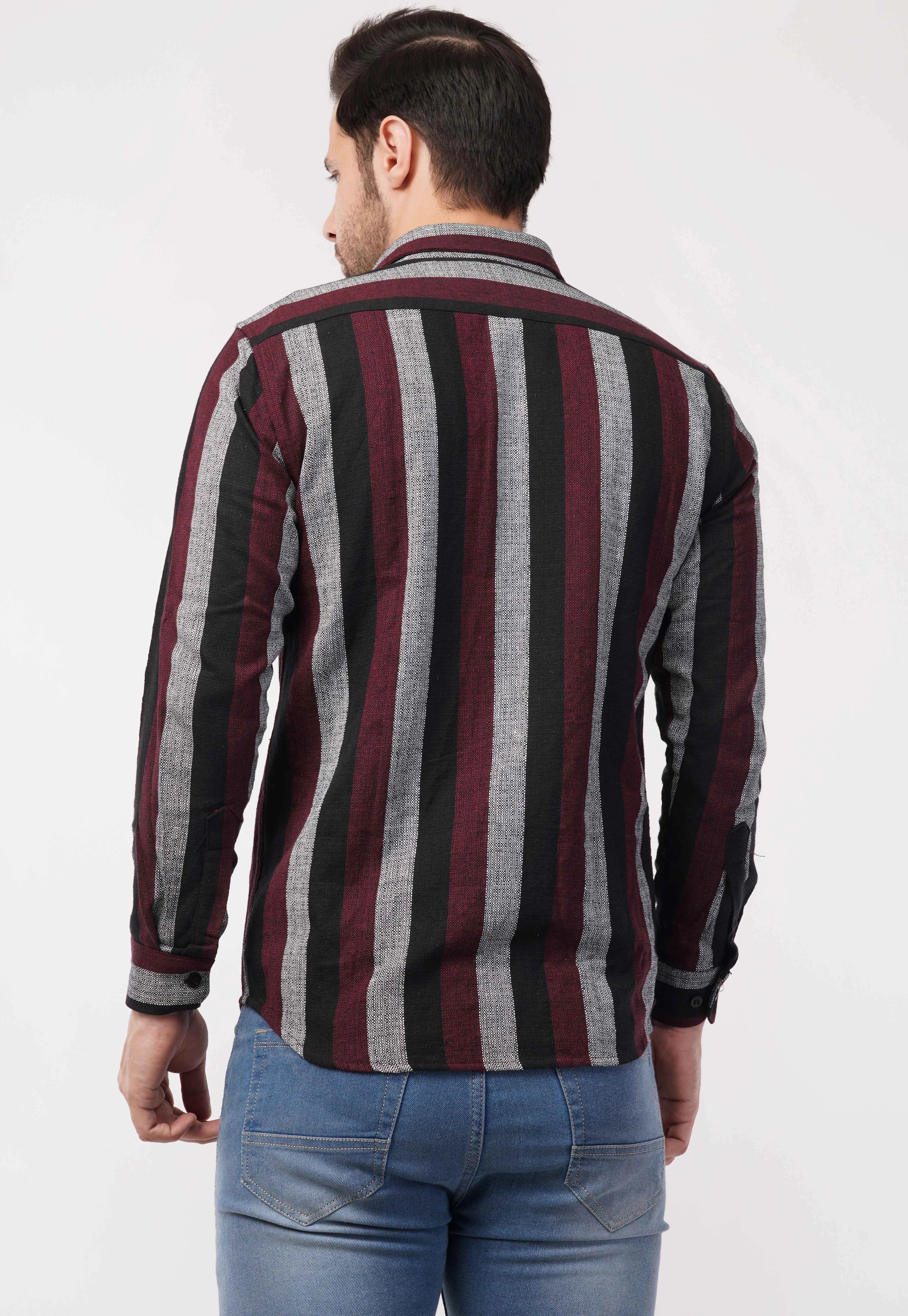 Rustic Wine Stripe Full Sleeve Shirt